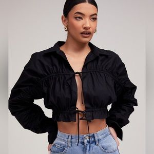 Mistress Rocks Black Cropped Gathered Shirt